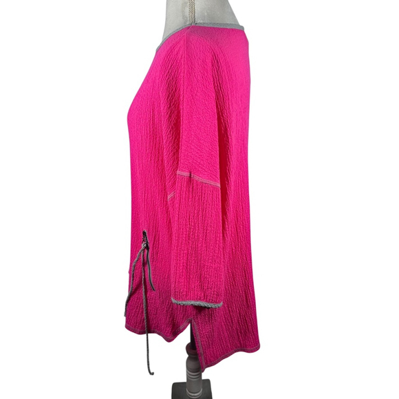 IC by Connie K Pink Crinkle Tunic Top Side Pocket Artsy Lagenlook size XL - Picture 7 of 10
